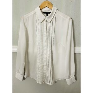 White House Black Market Blouse Pleated Pearls
